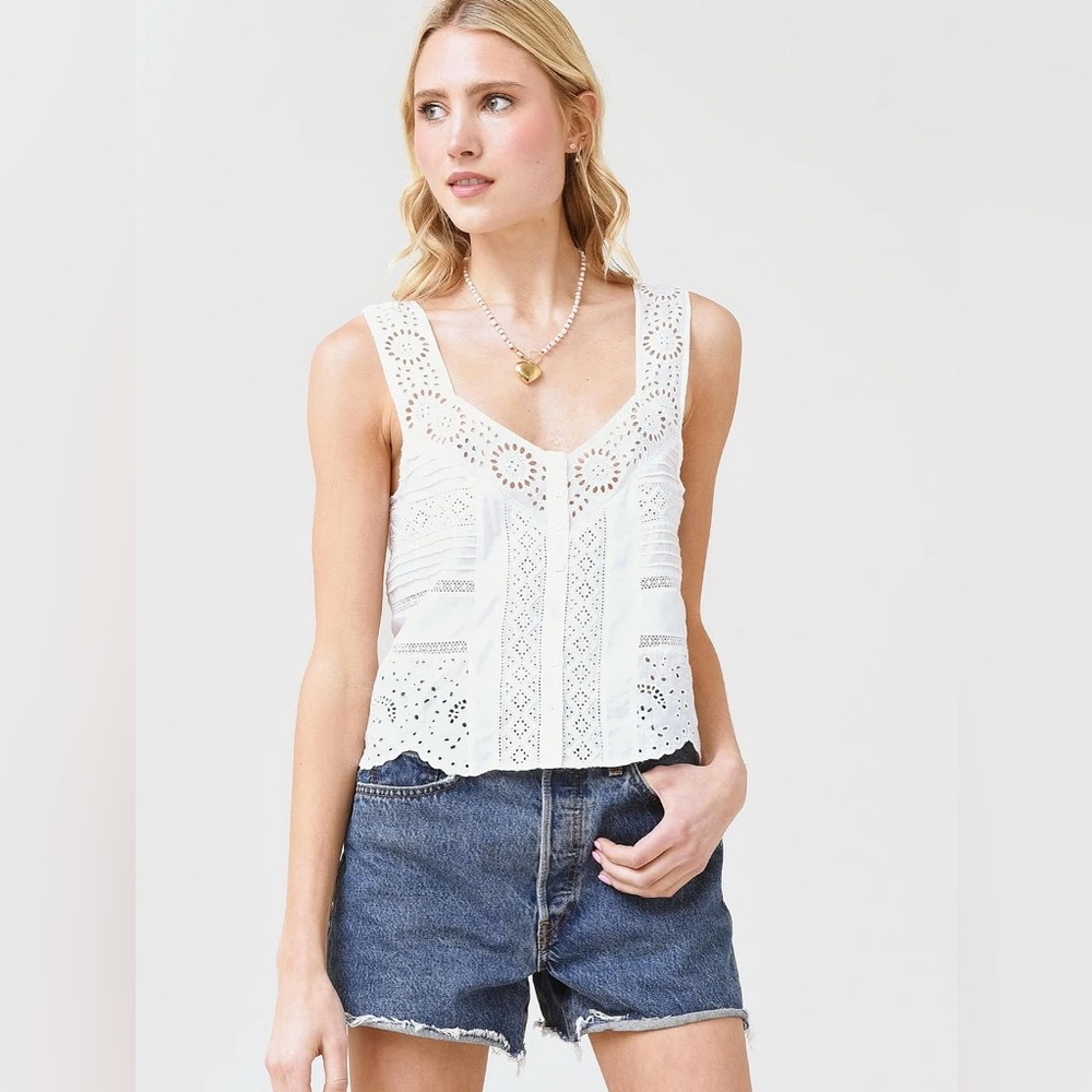 LoveShackFancy Breccan White Lace Tank